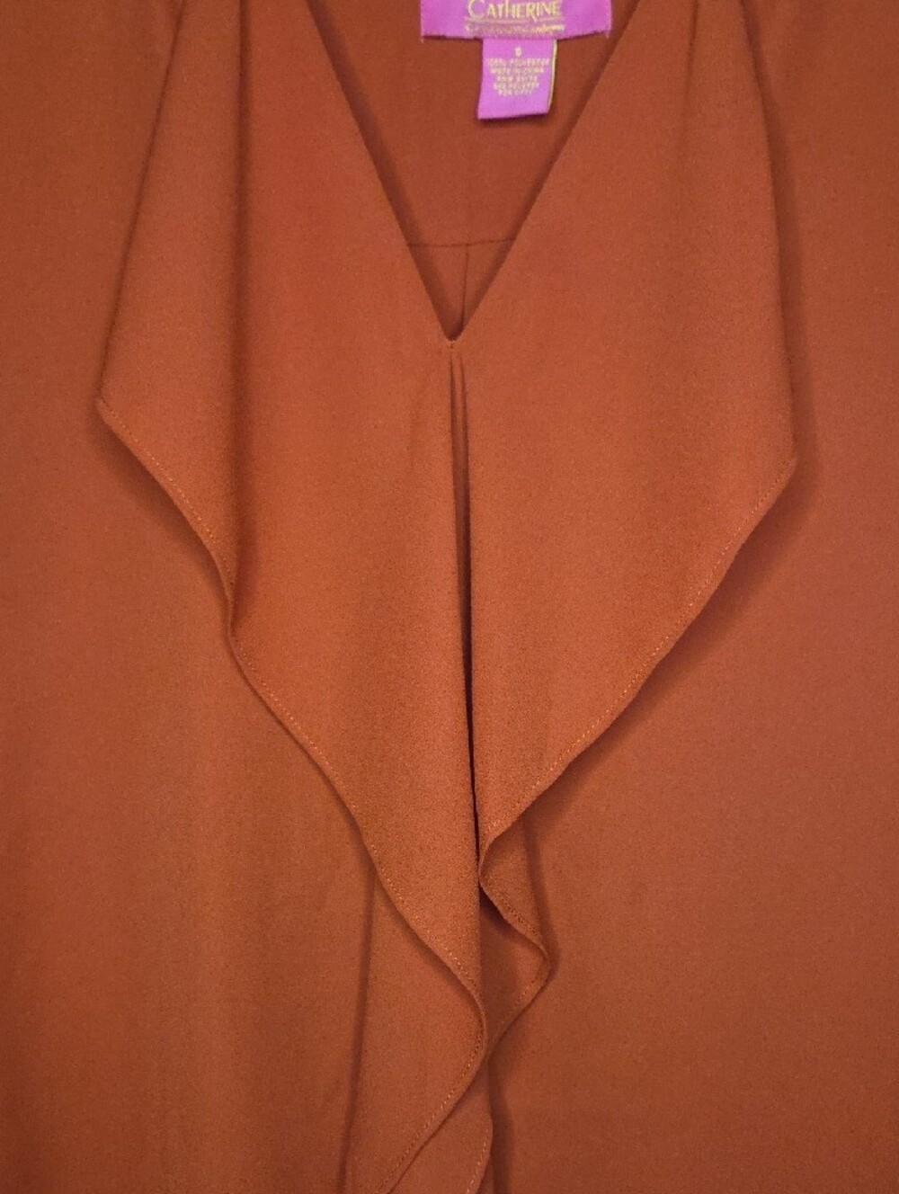 Catherines Rust Orange Ruffle Front Blouse - Picture 3 of 9